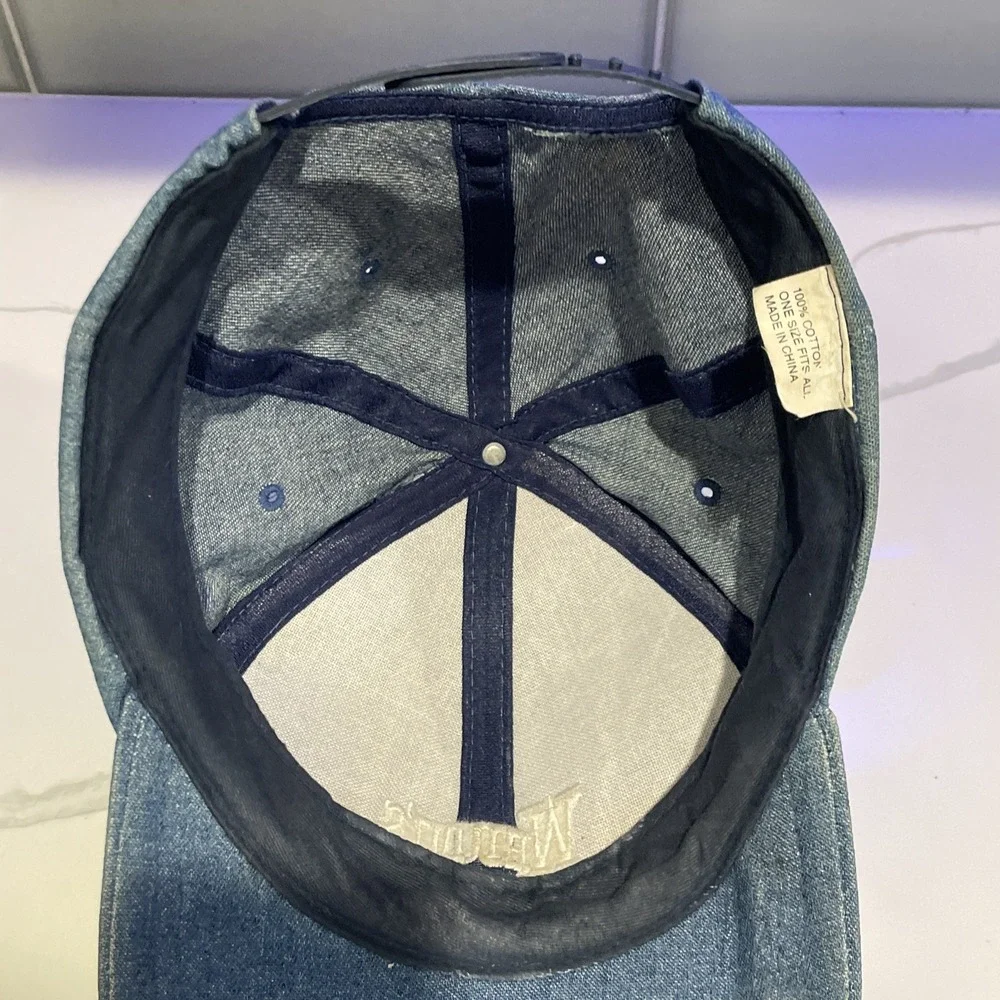 VTG Wendys Fast Food Restaurant Uniform Blue Denim Baseball Cap Hat Snapback